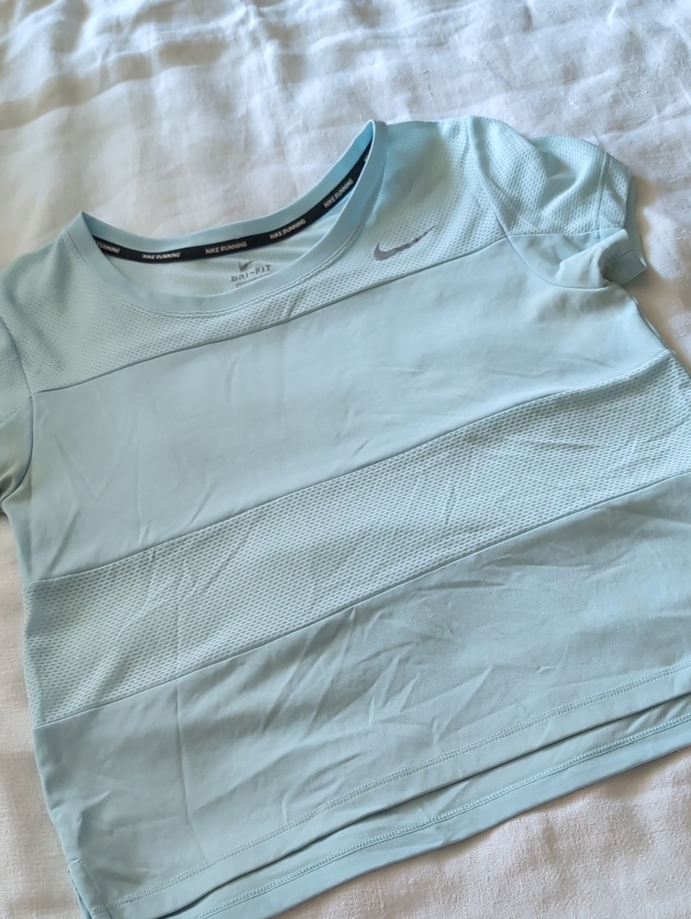 Nike Women's Light Blue Short Sleeve Dri-FIT Mesh Top